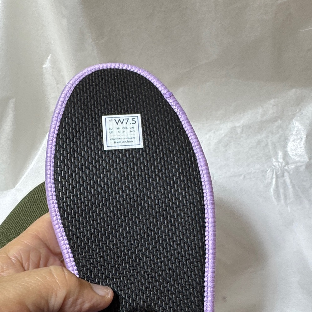Rothy's Olive Slip-On Shoes with Blue Trim - Picture 12 of 16